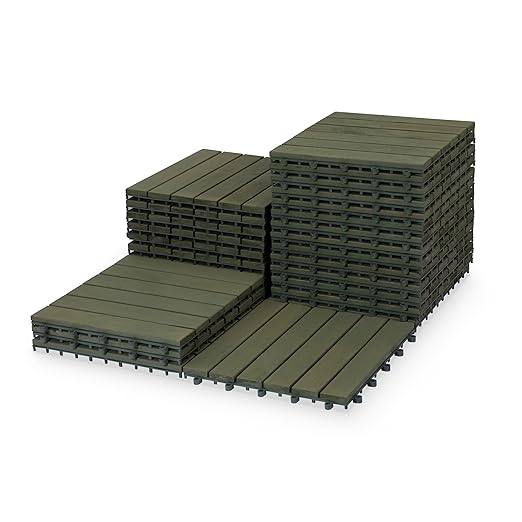 VICTORY RELAX Acacia Wood Decking Tiles 27PCS - Easy Snap Interlocking Deck Tiles for Patio Poolside Balcony Decor - All Weather Waterproof Flooring for Indoor & Outdoor (Round Joints)