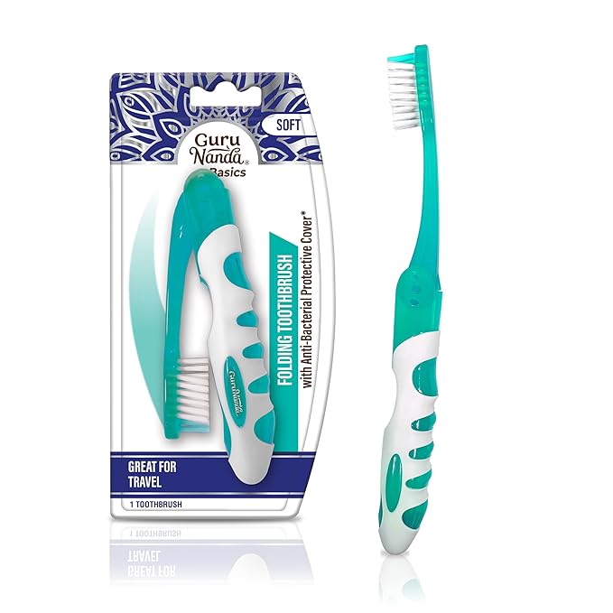 GuruNanda Folding Toothbrush with Built-in Cover, Perfect for Travel, Hiking & Camping, Compact & Portable, On-The-Go Toot...