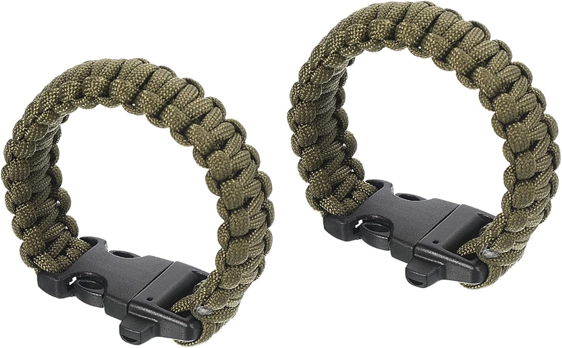 Survival Paracord Bracelets, 2 Pack Plaited Parachute Bracelet with Plastic Buckle Party Favors Camping Gifts Outdoor Wrap...