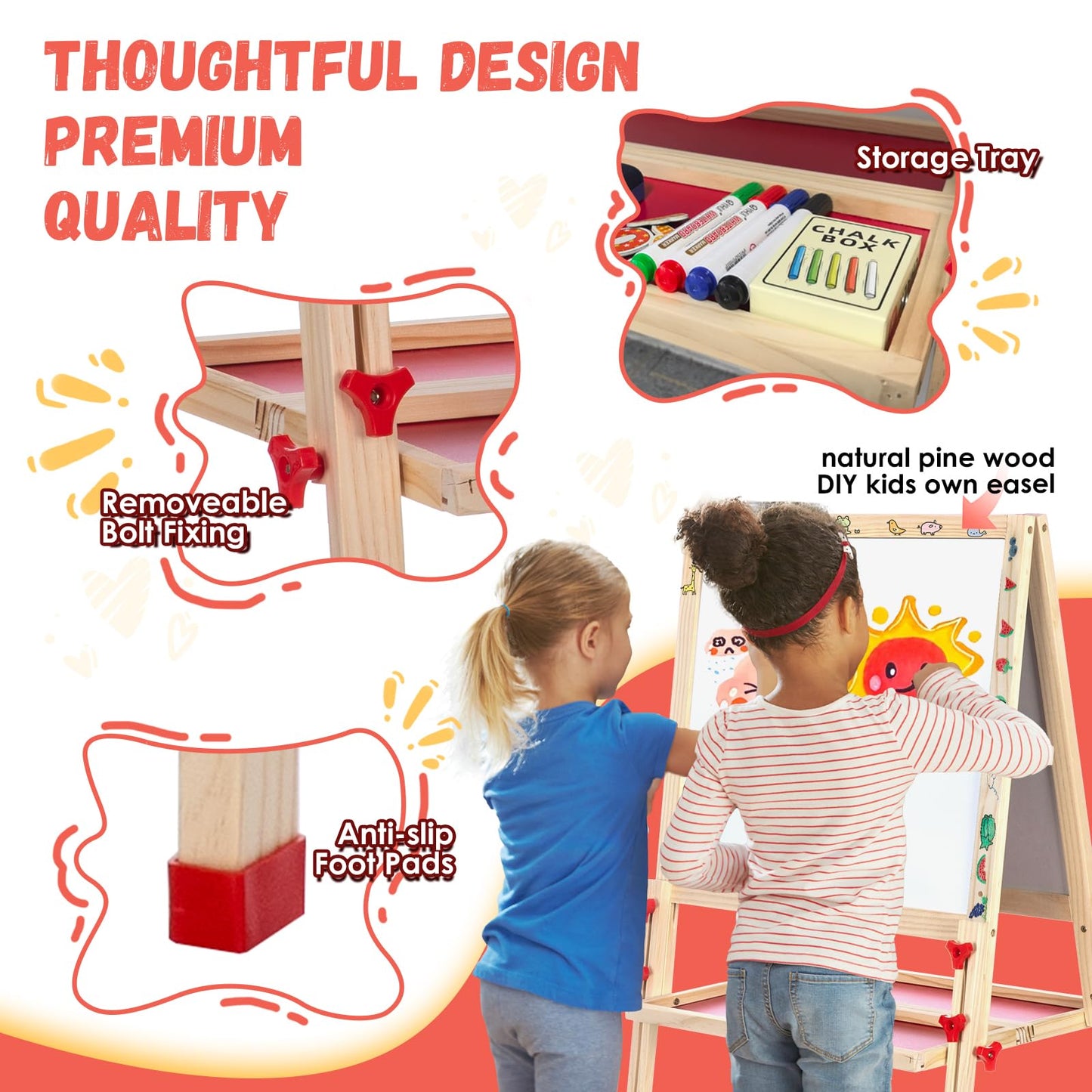 Adjustable Art Easel for Kids, Quick-Fold Kids Easel for Toddlers 3,4,5,6,7,8,9,10 Years, Double Sided Easel with Drawing Accessories, Gift & Drawing Supplies for Boys&Girls