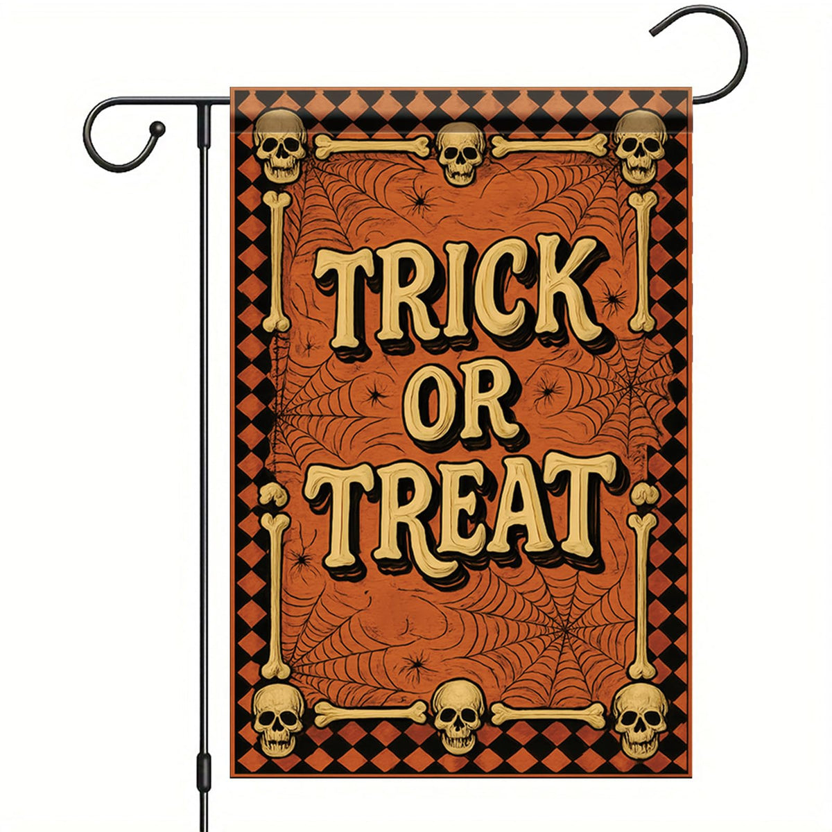 Saoplasa Halloween Garden Flag Trick or Treat Skulls Spider Webs Flag 12x18 Inch Double Sided Outdoor Yard Banner for Halloween Haunted House Spooky Trick or Treat Decoration Decor