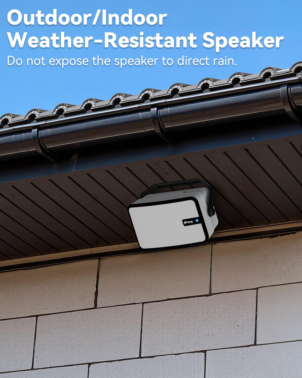 Plyee Audio 400W Outdoor Bluetooth Speakers, Wireless Sync Between Speakers, Powerful Bass, Wall Mount for Patio, Porch, Gazebo, Garage, 2-Pack, White(MZ-621)