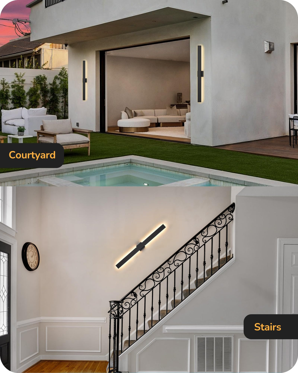 EDISHINE 2 Pack Modern Outdoor Wall Lights Dimmable, 39.3" Linear Led Exterior Wall Light, 3CCT, Iron & PC, IP65 Waterproof, Long Exterior Lighting Fixtures for Front Door, Stair, Black
