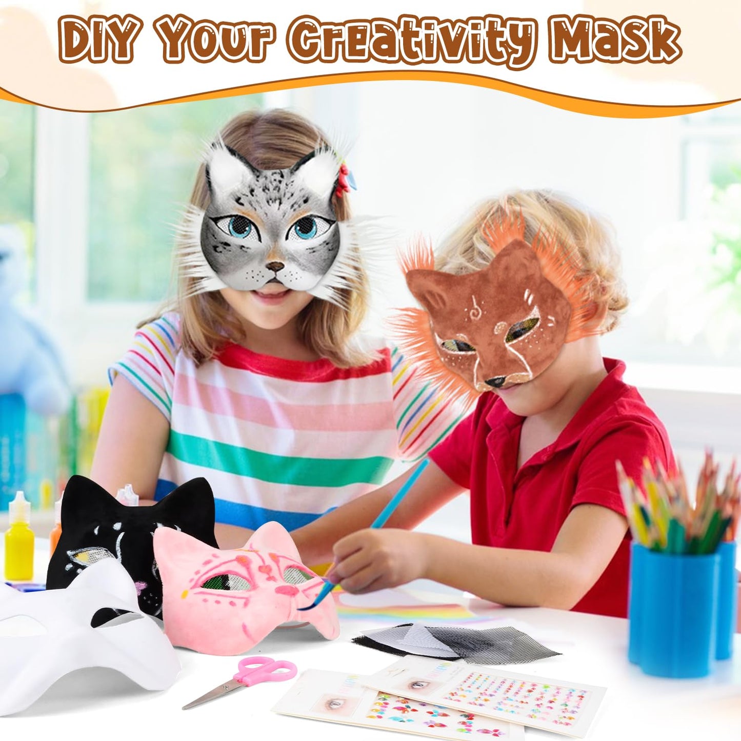 DIY Therian Mask Kit Blank Furry Cat Mask with Soft Felt Fabric Sheet Therian Gear Stuff for Masquerade Halloween Cosplay Party