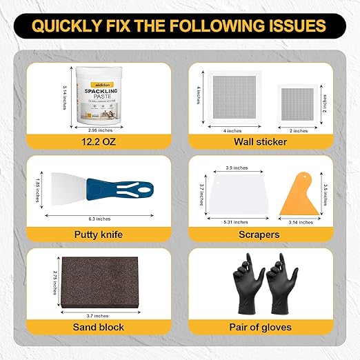 12.2oz Drywall Hole Repair Kit, A One-Stop Solution for Your Wall Problems (Wall Repair Putty/Wall Patches/Sanding Sponge/Putty Knife/Scrapers/Gloves) for Quickly Repairing Wall Problems (1 Pack)