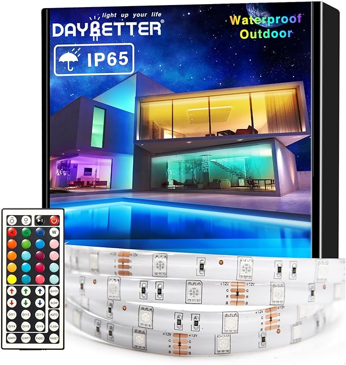 DAYBETTER Waterproof Led Lights for Bedroom, 32.8ft (2 Rolls of 16.4ft) Led Strip Lights, 300 LEDs Color Changing RGB 44 K...