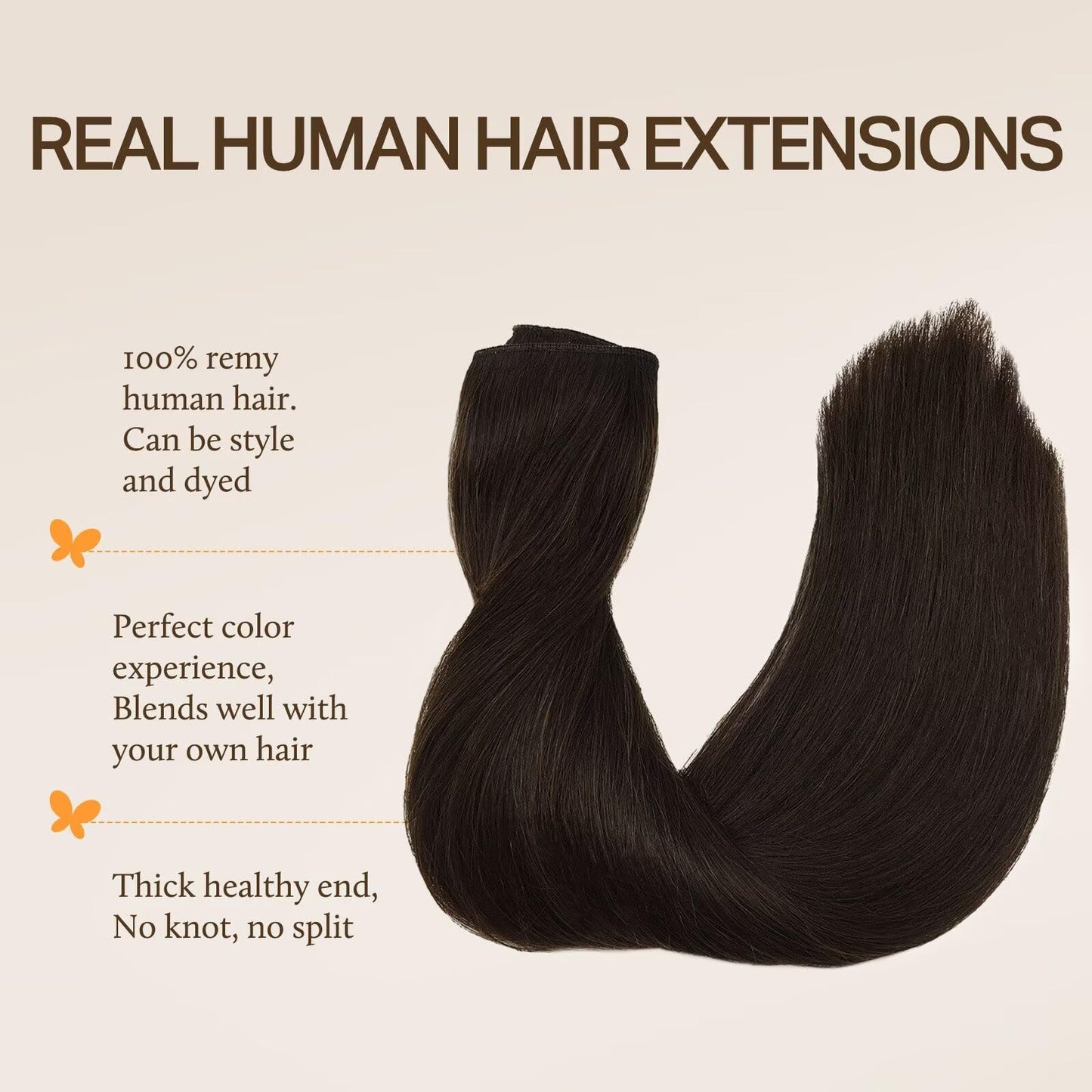 DOORES Wire Hair Extensions, Light Dark Brown 14 Inch 75g Fish Line Weft Extensions and 2pcs 30g Clip ins, 105g Invisible Wire R