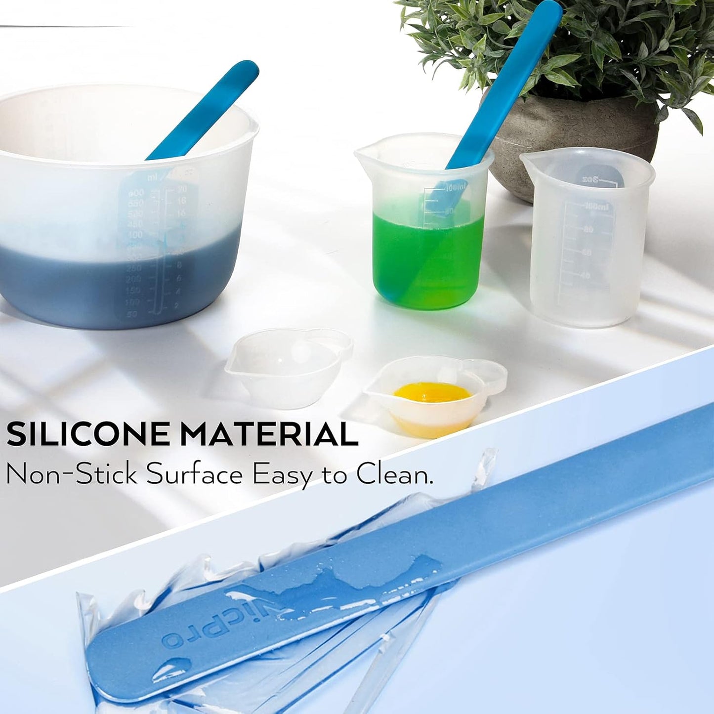 Large Silicone Resin Measuring Cups Tool Kit - Nicpro Reusable 600ml & 100ml Measure Cup, Silicone Stir Sticks Pipettes Finger Cots for Epoxy Resin Mixing, Molds, Jewelry Making, Waxing, Easy Clean