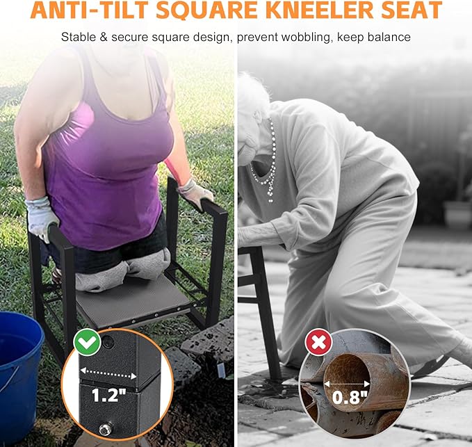 ETICSIPA Garden Kneeler and Seat Heavy Duty 500lbs, Anti-Tip Gardening Stools with 10.5” Widen Kneeling Pad for Seniors Gardeners, 2 in 1 Garden Bench for Kneeling and Sitting