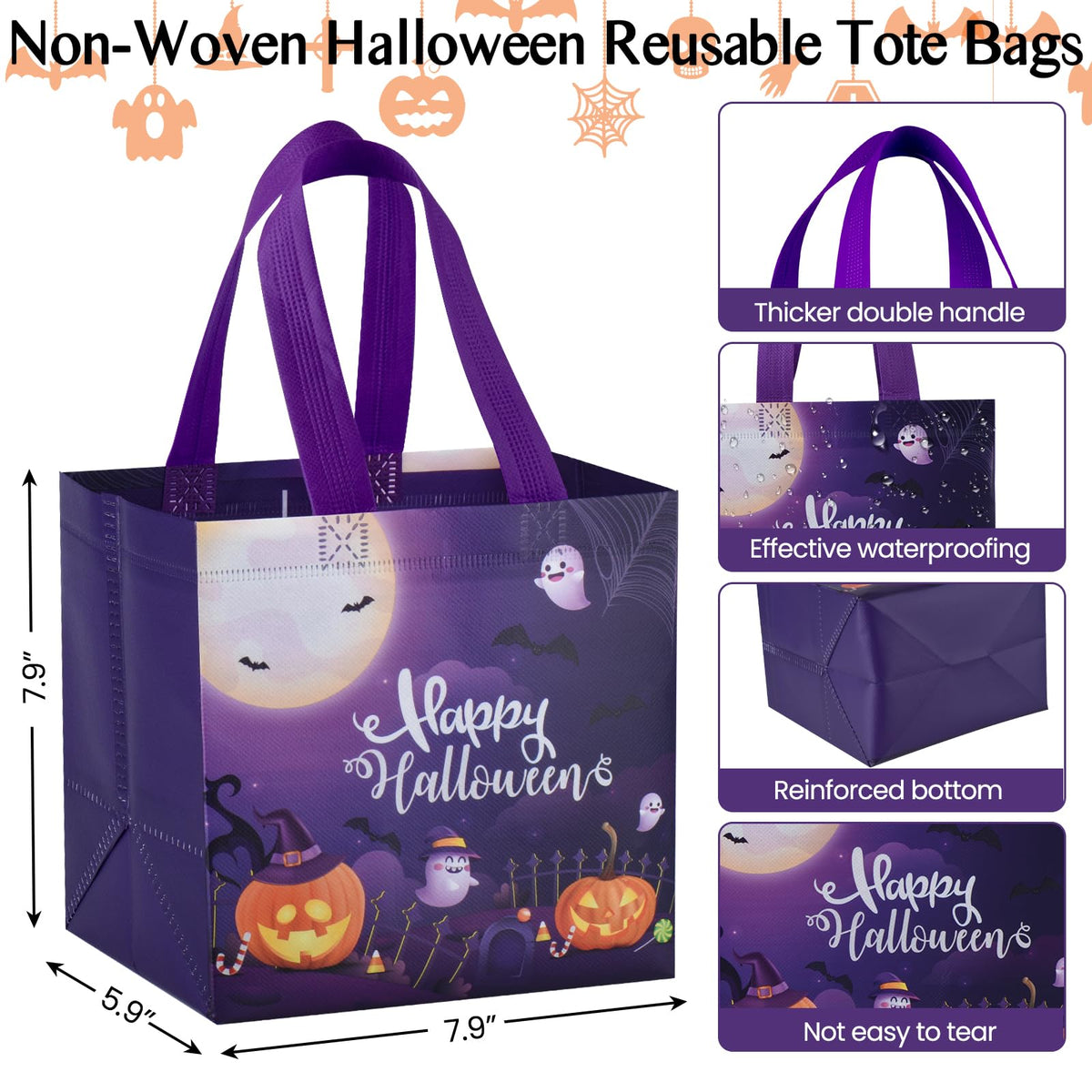 Tedmax 24 Count Halloween Party Favor Bags, Multicolor, Non-Woven, Unisex, Kid, Halloween Theme, 7.9"7.9"5.9"