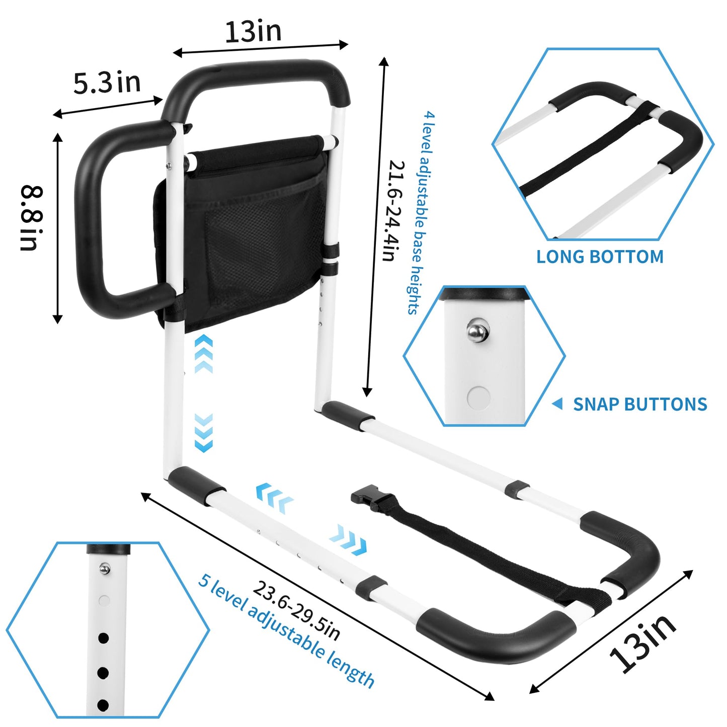 Good Bernie Bed Safety Rails for Elderly Adults, Adjustable Bed Guard Railing with Storage Bag and Side Handle, Bed Assist Bar Fits King, Queen, Full, Twin