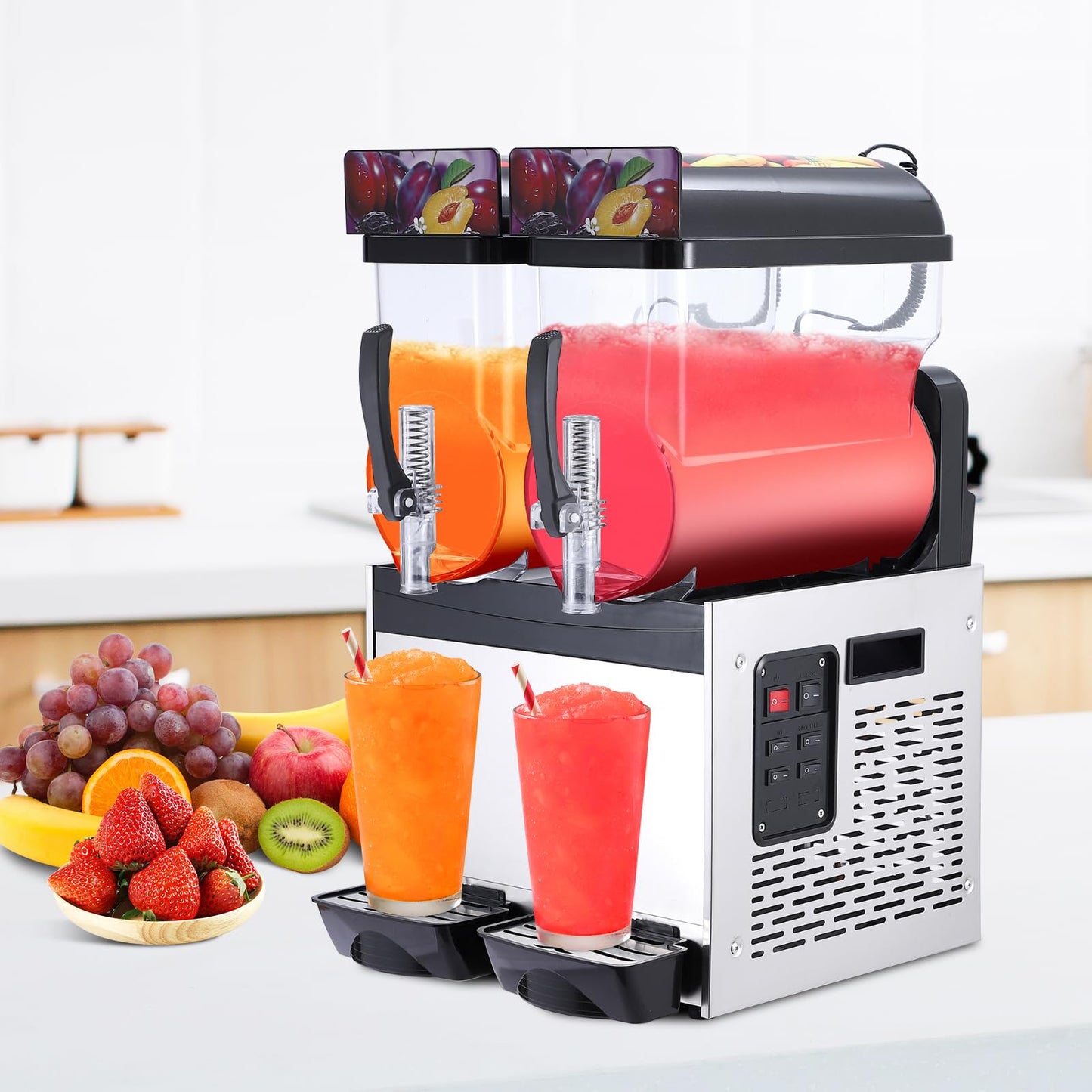 Commercial Slushy Machine, 15Lx2 Double Tank Margarita Machine, Stainless Steel High-Speed Self-Cleaning Frozen Drink Slushie Machine for Bars Restaurants Cafe Home Use