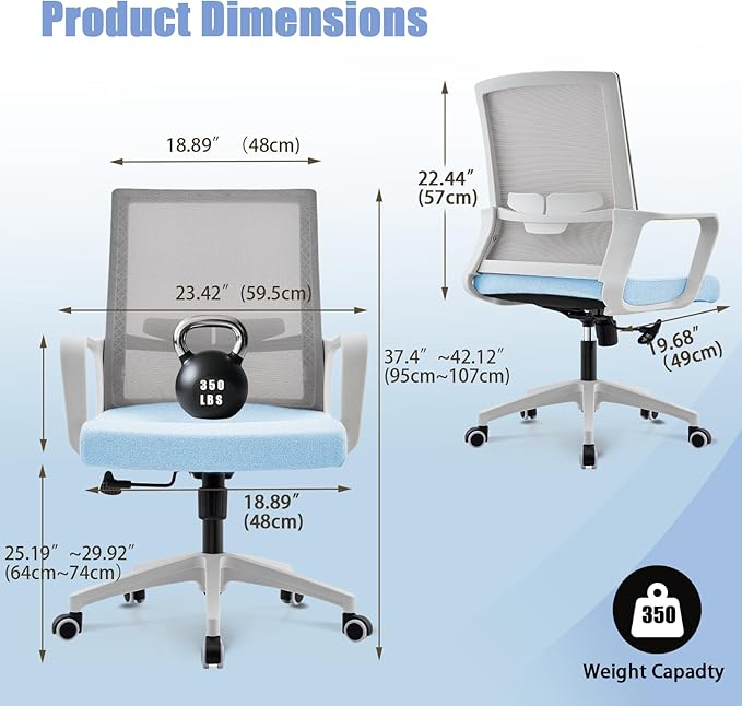 Msdizuo Office Chair ergonomically Designed with Breathable mesh backrest and Lumbar Support Adjustable Height Suitable for Offices Homes bedrooms Study Rooms (Blue)