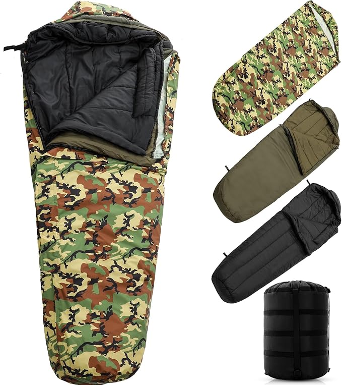 Macarrie Army Modular Military Sleeping Bag System for Adults Camo Thickened Multi Layered MSS Mummy Shaped Sleeping Bag w...