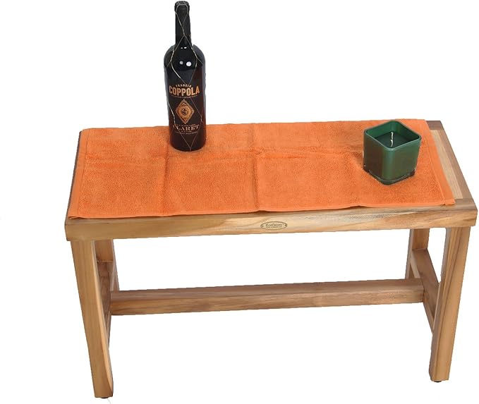 EcoDecors 30" Eleganto Teak Shower Bench – Full-Size Waterproof Bathroom Seat | for Adults & Seniors | Spa-Style Teak Stool | Non-Slip Adustable Height Feet | Elegance & Safety | 250 Pound Capacity