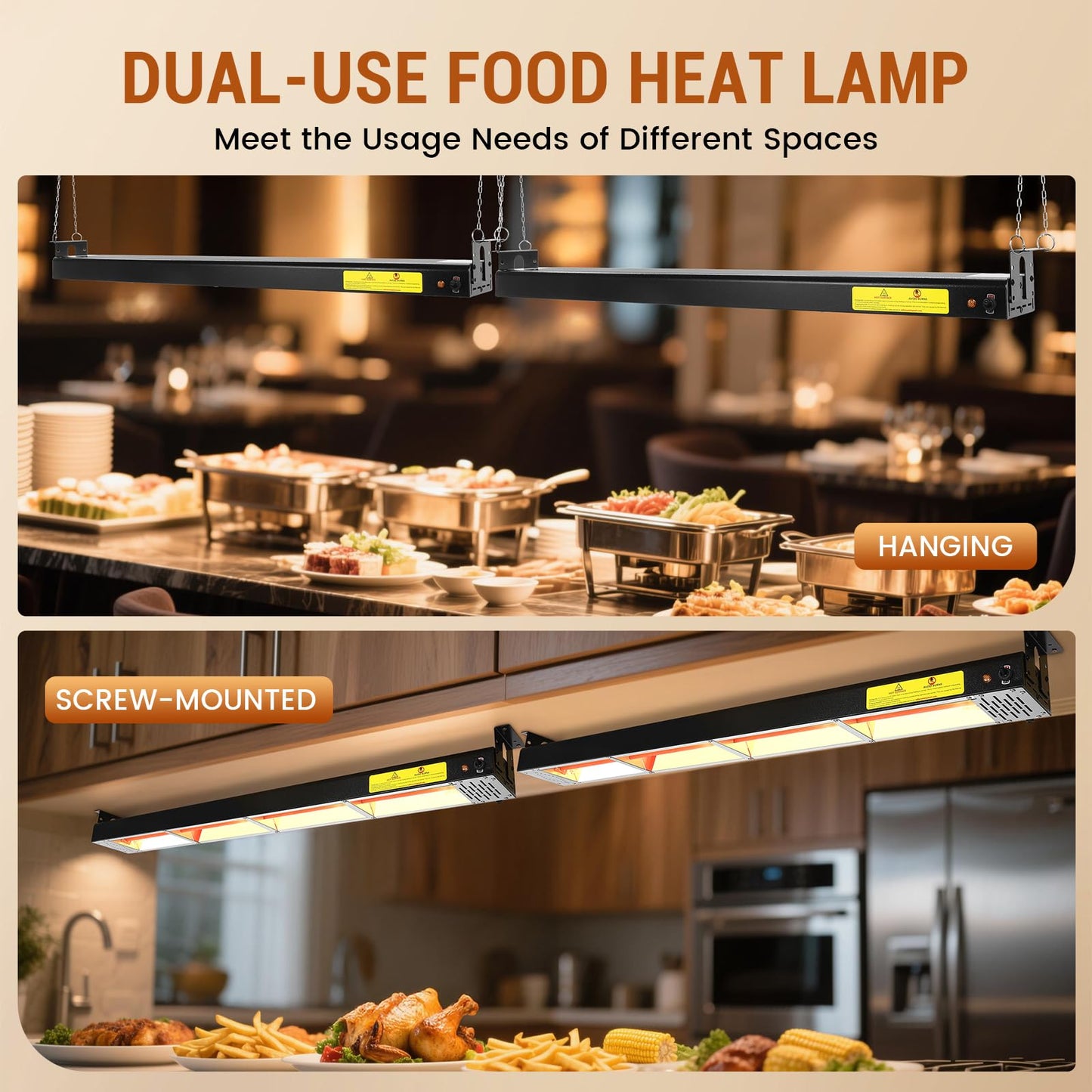 Hiteemer 36-Inch Food Heat Lamp - 1000W Commercial Food Warmer Lamp Overhead Stainless Steel Catering Heat Lamps Electric Strip Heater for Restaurant Buffet Parties Kitchen, Black 115V