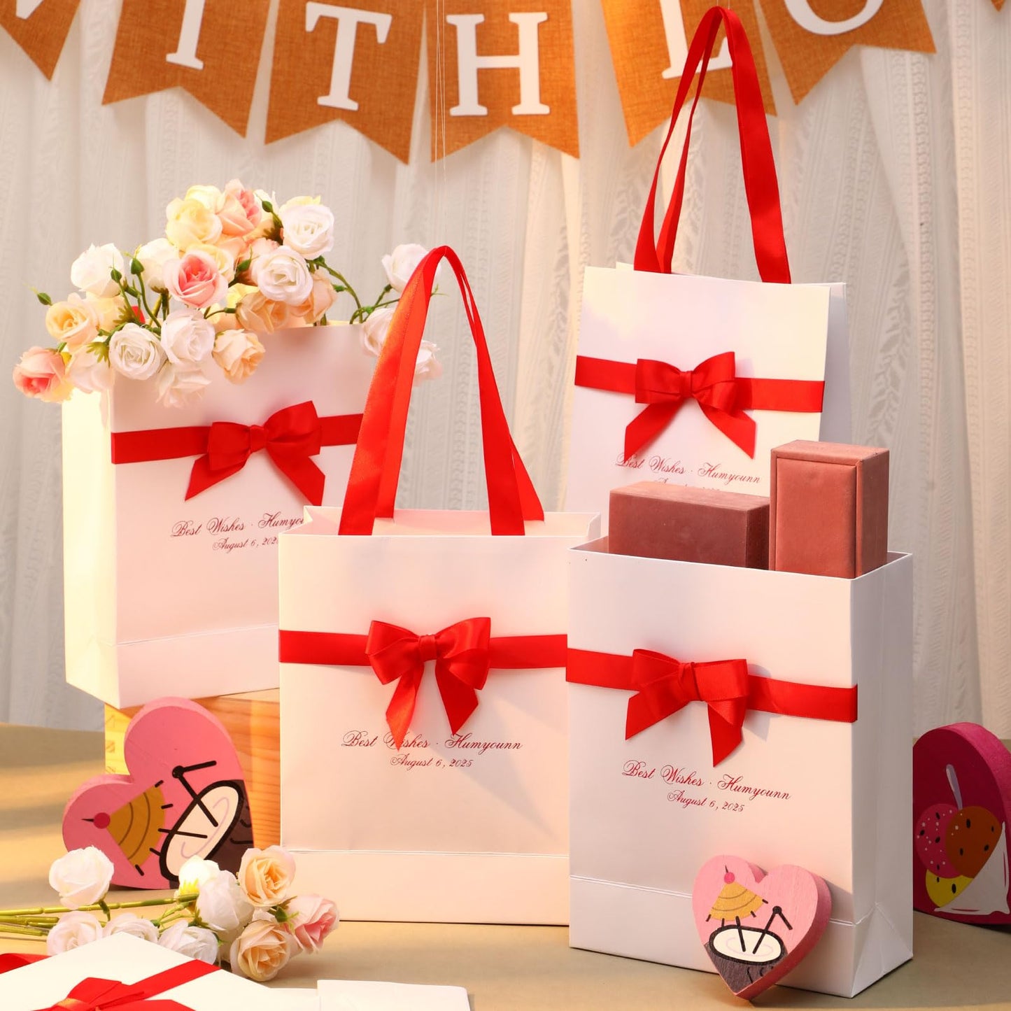 Humyoun 12 Pack White Gift Bags with Bow Ribbon 9 x 7 x 3.15'' Thank You Gift Bags Bulk with Handles for Wedding Bridal Baby Shower Birthday Housewarming Party Favor Holiday