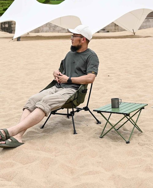 iClimb Ultralight Compact Camping Folding Beach Chair with Anti-Sinking Large Feet and Back Support Webbing (Green - Square Frame - 2PC)