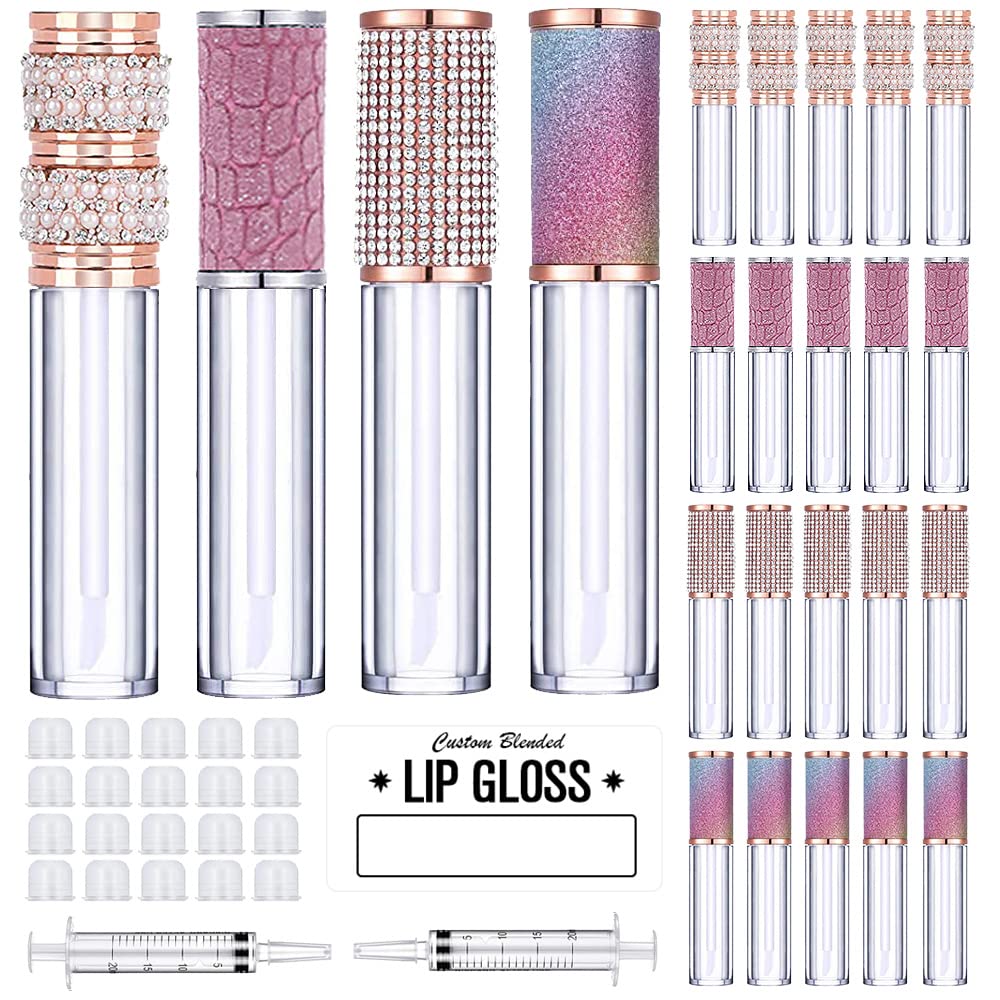 AMORIX 24 Pack Lip Gloss Tubes with Wand 5ml Empty Rhinestone Lip Gloss Containers Cute Lipgloss Bottles Lip Gloss Supplies Kit