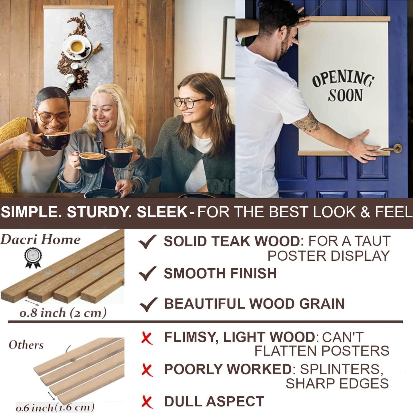 DACRI HOME 32" Wide Magnetic Poster Hanger Frame - 32x24 32x40 32x48 Magnetic Frame - Premium Teak Wood, Strong Magnets for Hanging Posters Maps Pictures Scroll Wall Art (32 Inch, Natural Wood)