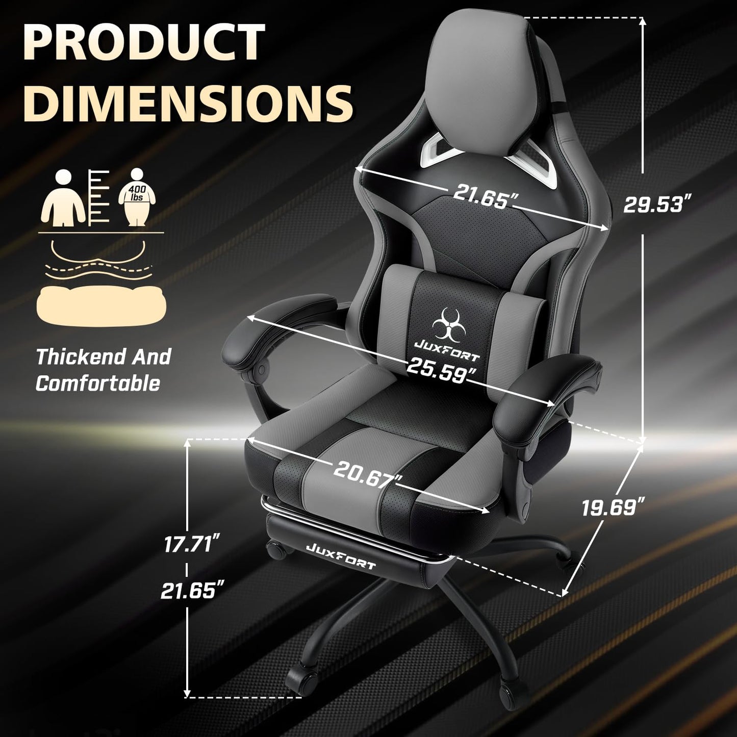 Big and Tall Gaming Chair with Massage and Pocket Spring Cushion,Gamer Chairs for Adults 400lb Weight Capacity, Video Game Chair with Headrest and Lumbar Support