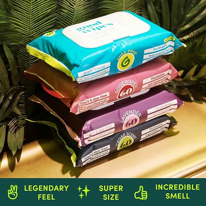 goodwipes Flushable Butt Wipes Made with Vitamin E & Aloe - Soft & Gentle Wet Wipe Dispenser for Home Use, Septic & Sewer Safe - Largest Adult Toilet Towelettes - Variety Pack, 240 Count (4 Packs)