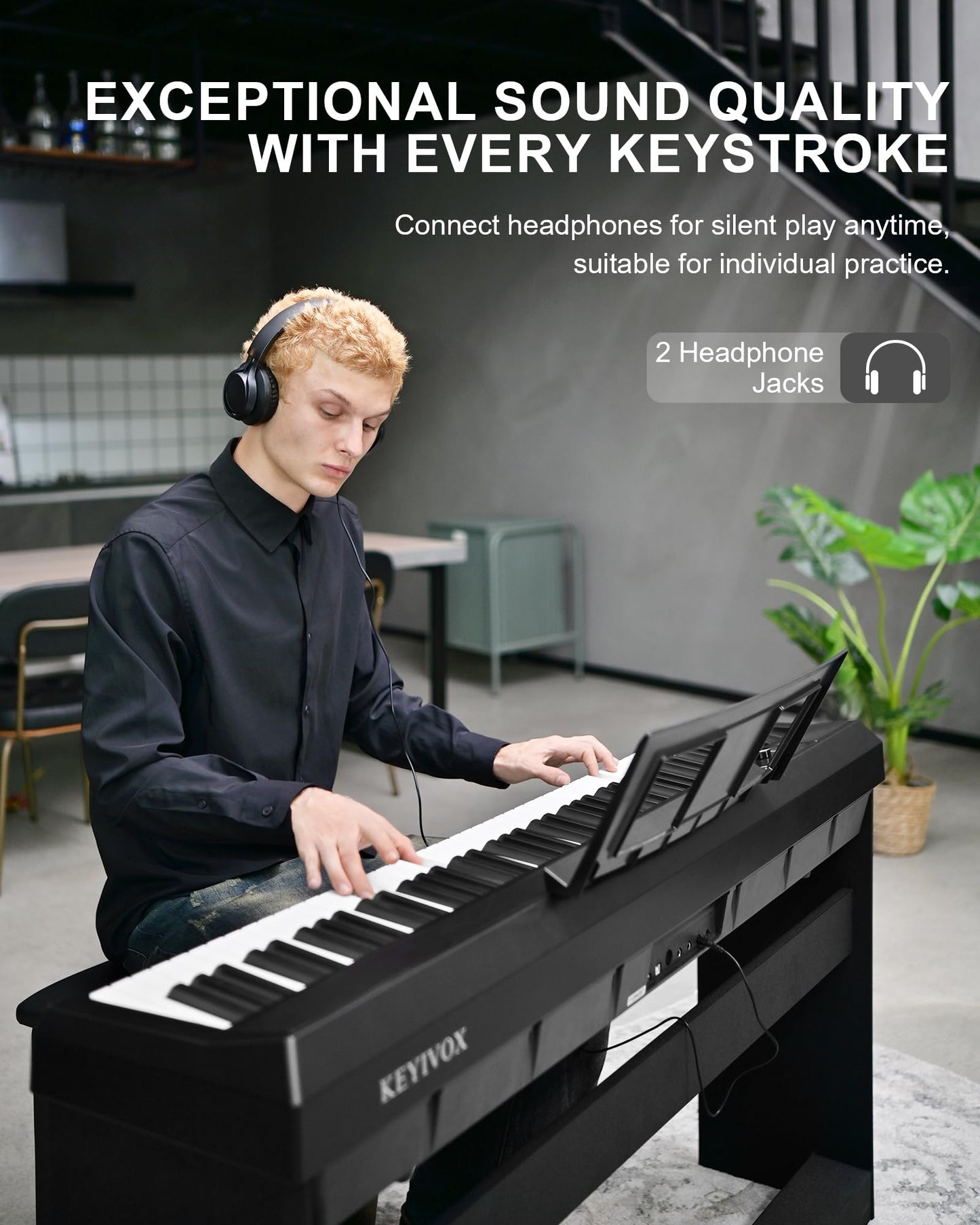 KEYIVOX S-200 Beginner Keyboard Piano - 88 Key Full-Size Weighted Digital Piano, Portable Electric Piano with Sustain Pedal, Power Supply, Dual Headphone Jack, USB-MIDI, and MP3 Player,Black