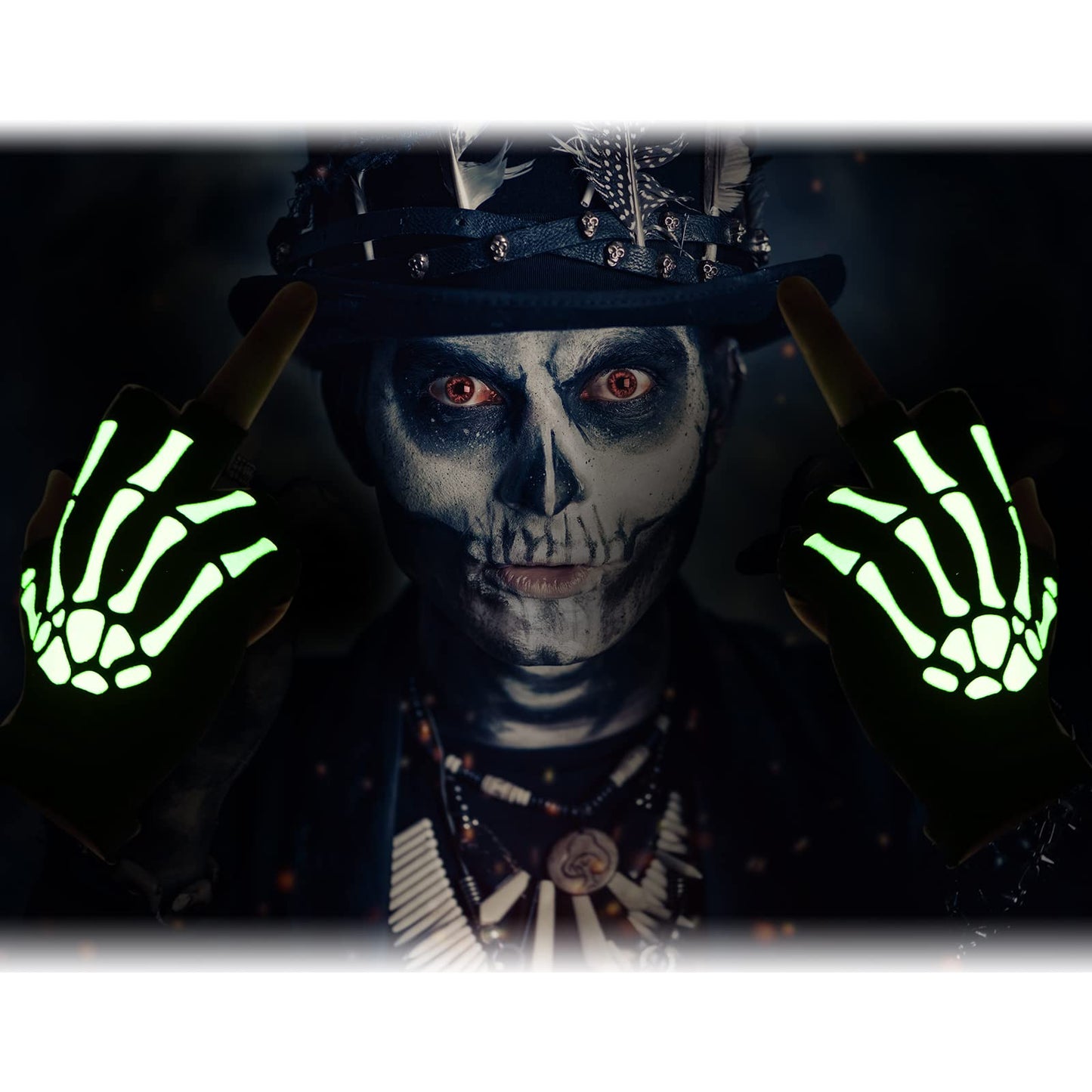 Tatuo 3 Pairs Skeleton Fingerless Glove Glow in the Dark Glove for Kid Adult Halloween(Large)