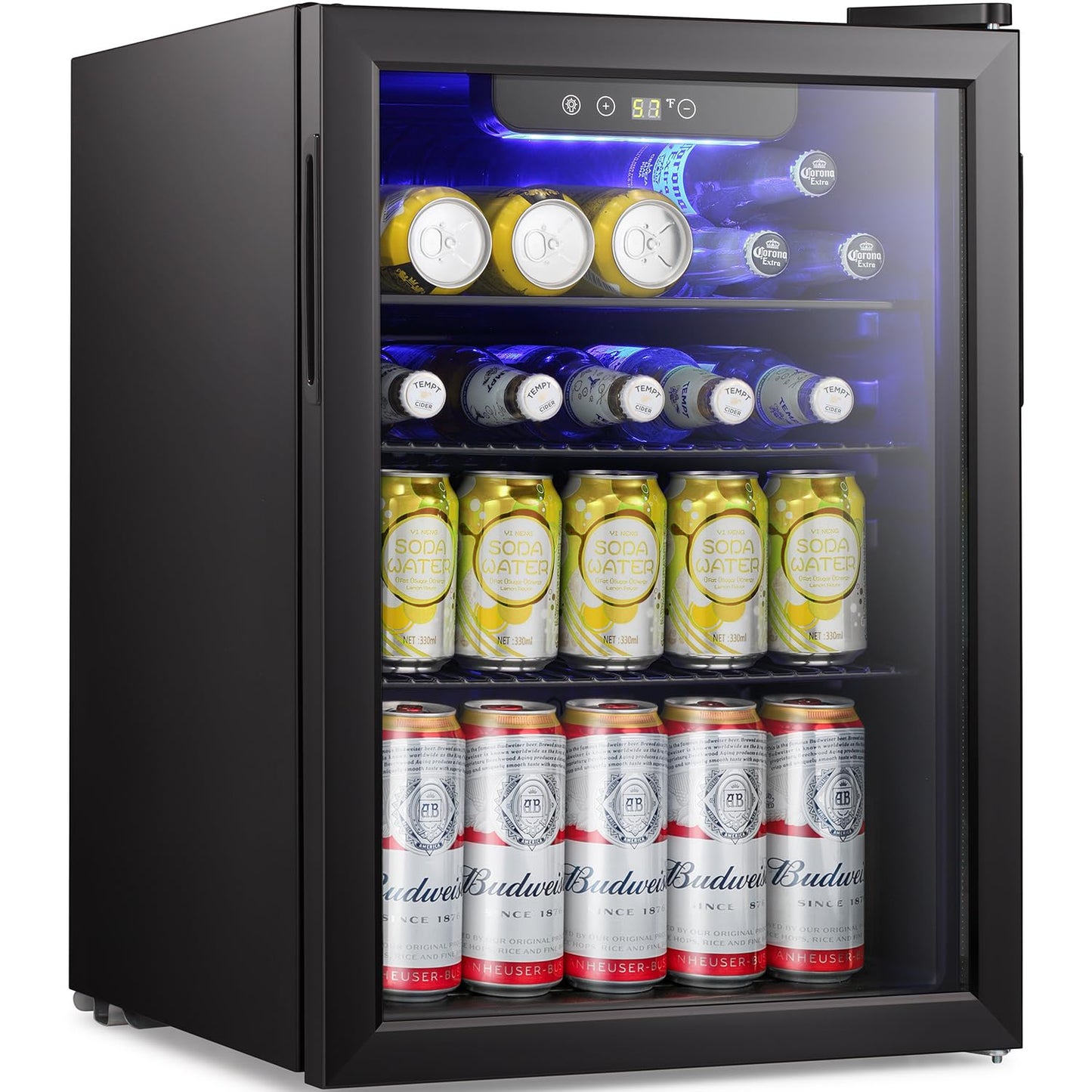 Antarctic Star Beverage Refrigerator Cooler-95 Can Mini Fridge Glass Door for Soda Beer Wine Stainless Steel Glass Door Small Drink Dispenser Digital Display for Home, Office Bar,2.4cu.ft