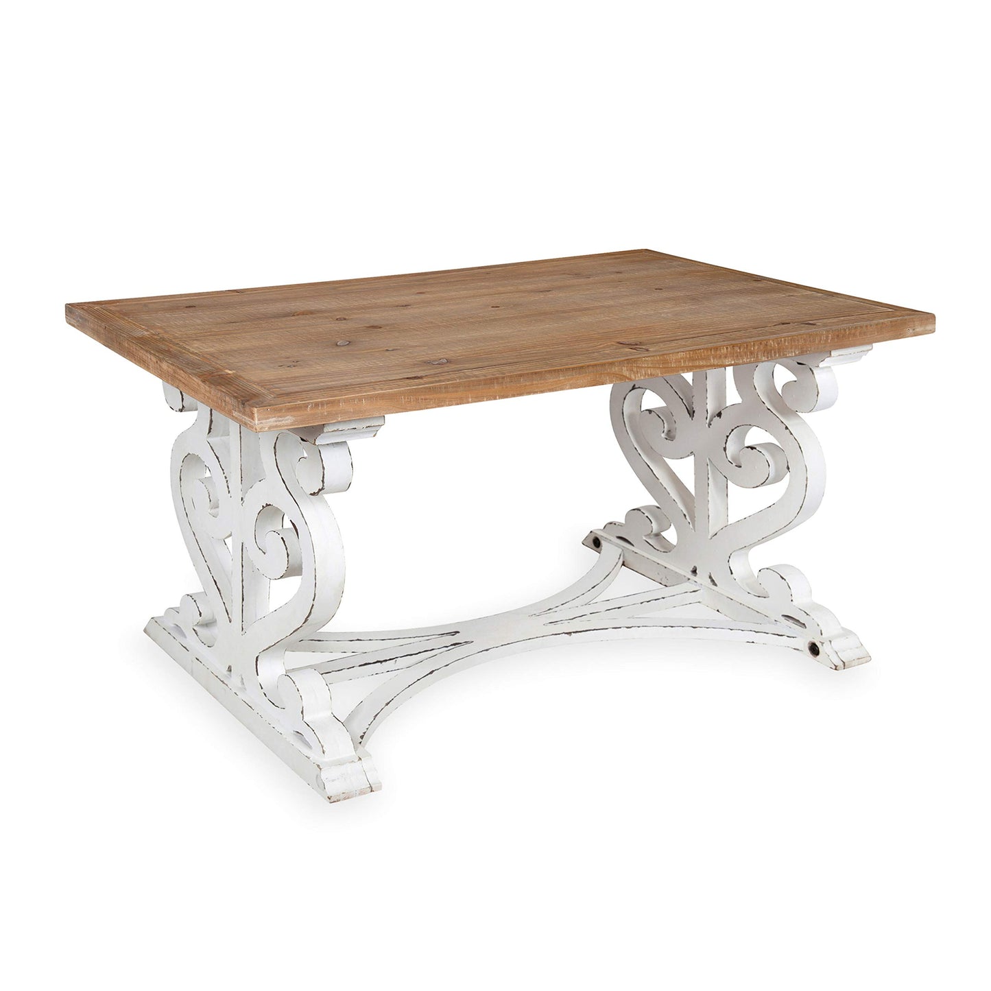 Kate and Laurel Wyldwood Rustic Carved Coffee Table, 38" x 23" x 18", Distressed Brown and White, Farmhouse-Inspired Living Room Decor