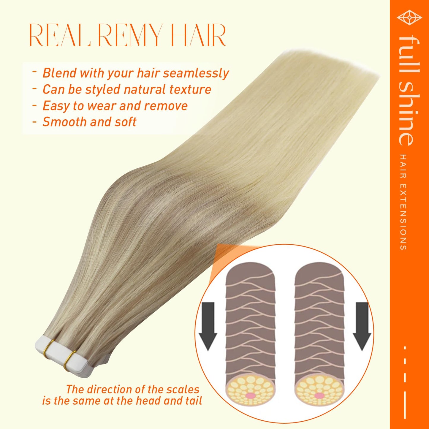 Full Shine Balayage Tape in Extensions Real Human Hair 16Inch Seamless Tape in Hair Extensions 18 Ash Blonde Fading to 22 Light