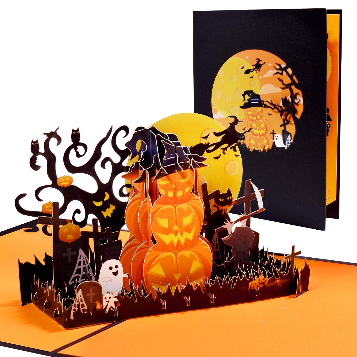 CNLITIHEKA Spook Pumpkin Halloween Cards, Pop Up Halloween Cards, Pumpkin Card, 3D Halloween Greeting Cards for Kids, Family, Friends, Envelope Included.