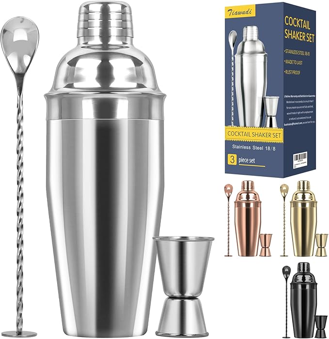 Large 24oz Cocktail Shaker Set, Stainless Steel 18/8 Martini Mixer Shaker with Built-in Strainer, Measuring Jigger & Mixin...