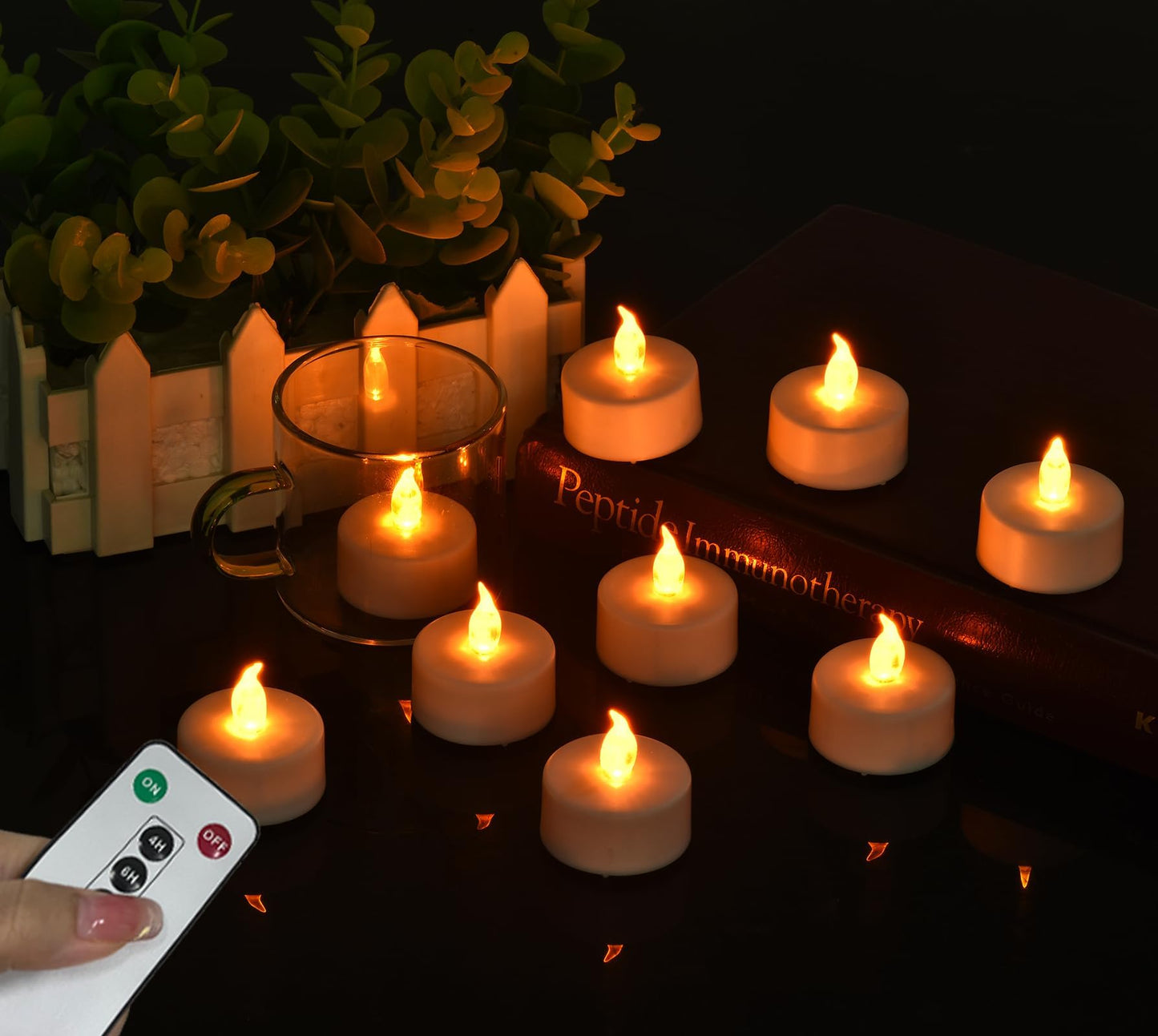 LED Tea Lights with Remote Control: Battery Operated Bulk Realistic and Bright Flickering Long Lasting 400+Hours Flameless Candles for Home Decor Holiday Wedding Party (12pack, WarmYellow)