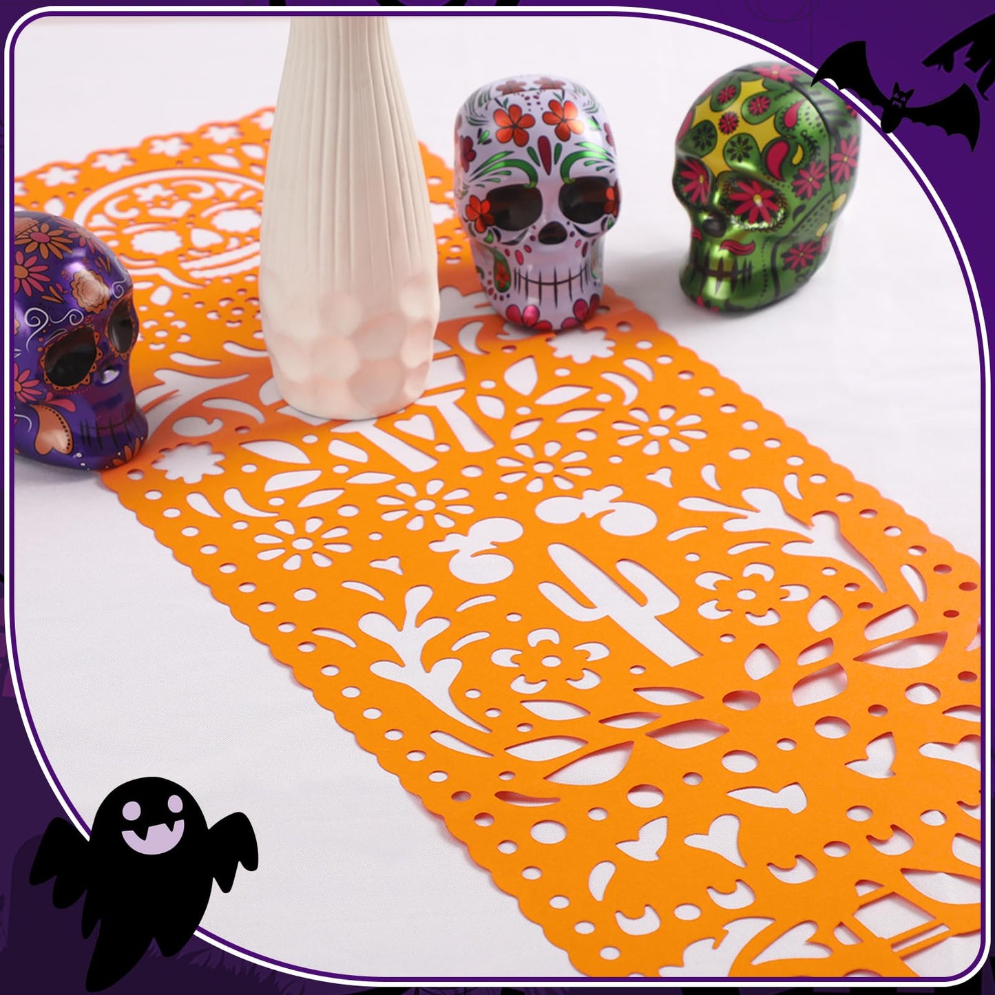 Motiskyy 6 Pack Day of The Dead Altar Decor Papel Picado Table Runners 29 x 10 Inch Dia De Muertos Decorations Sugar Skull Mexican Table Runner Mexican Party Fiesta Carnival Cinco De Mayo Mantel Decor