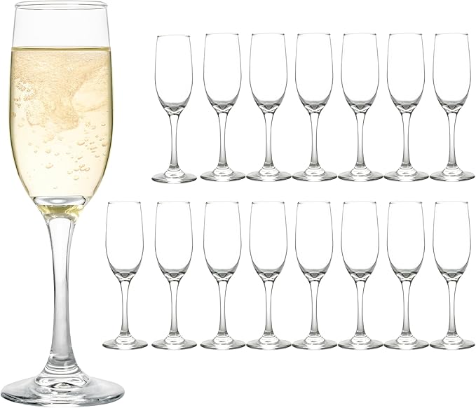 HAKEEMI Elegant Champagne Flutes Set of 16 Champagne Glasses for Wedding or Christmas, 6 oz Ideal for Sparkling Wine - Dis...