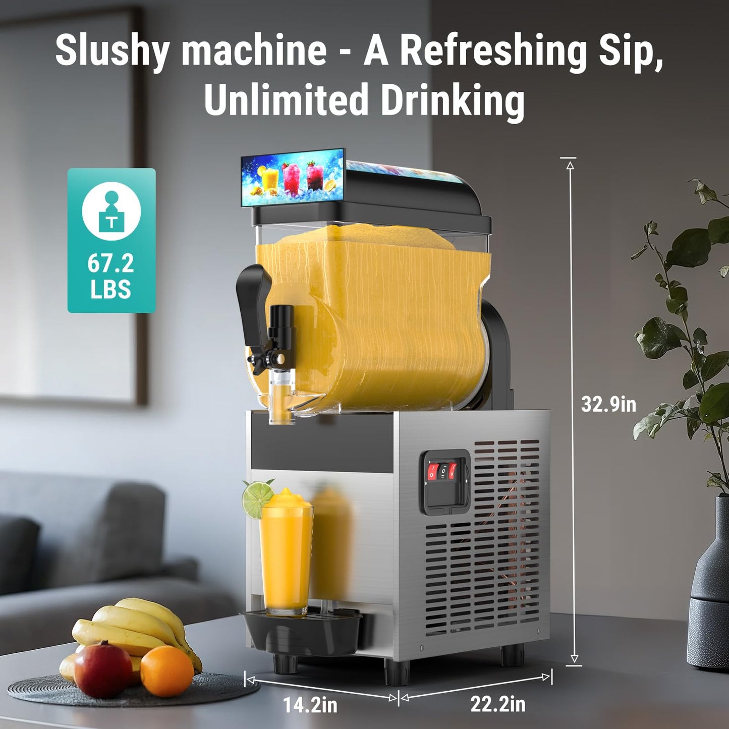 15L Commercial Slushy Machine with LED Light, 15L×1 Tanks Commercial Frozen Drink Machine, Stainless Steel Margarita Slushie Maker, Quick Making, for Wine Cocktails, Daiquiri Juice, Coffee
