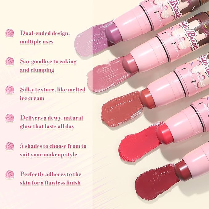 UCANBE Skin Breath Blush & Bronzer Multiuse Stick, 2-in-1 Creamy Face Cheeks Contour Makeup Stick for Natural Radiant Finish Look, Vegan & Cruelty-Free, Travel-Friendly (03 Peach Juice)