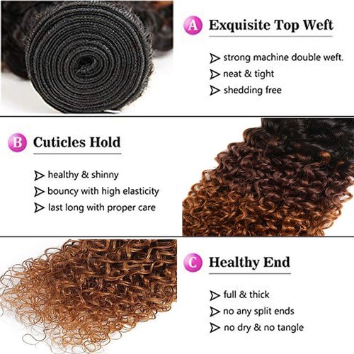 Giginger Bundles Human Hair T1B/4/30 Omber Jerry Curly Human Hair Bundles 20 22 24 Inch Omber Black Chocolate Light Brown Unprocessed Quick Weave Soft Sewn In Hair Extensions for Black Women