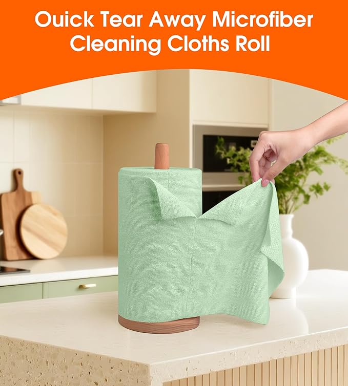 Microfiber Cleaning Cloth Roll–100 Pack, Tear Away Microfiber Towels, Reusable, Washable, Scratch-Free, Kitchen Towels for Car, Home, Kitchen, Glass, Dishes(Bean Green)
