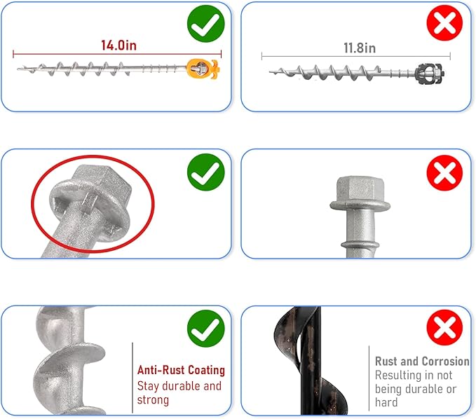 Keltrion 8 PCS Screw in Tent Stakes for Women Men - Ground Anchors for Sand, Canopy, Trampolines, Camping Aluminium Heavy Duty Rust Prevention Pegs Drillable Lightweight Safe - Silvery 14 inch