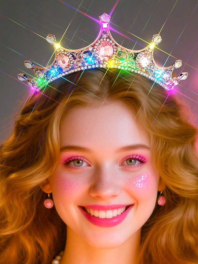 Lorealri Light Up Rhinestone Birthday Tiaras, Crystal Pageant Princess Crowns, Homecoming Headwear Accessories for Women