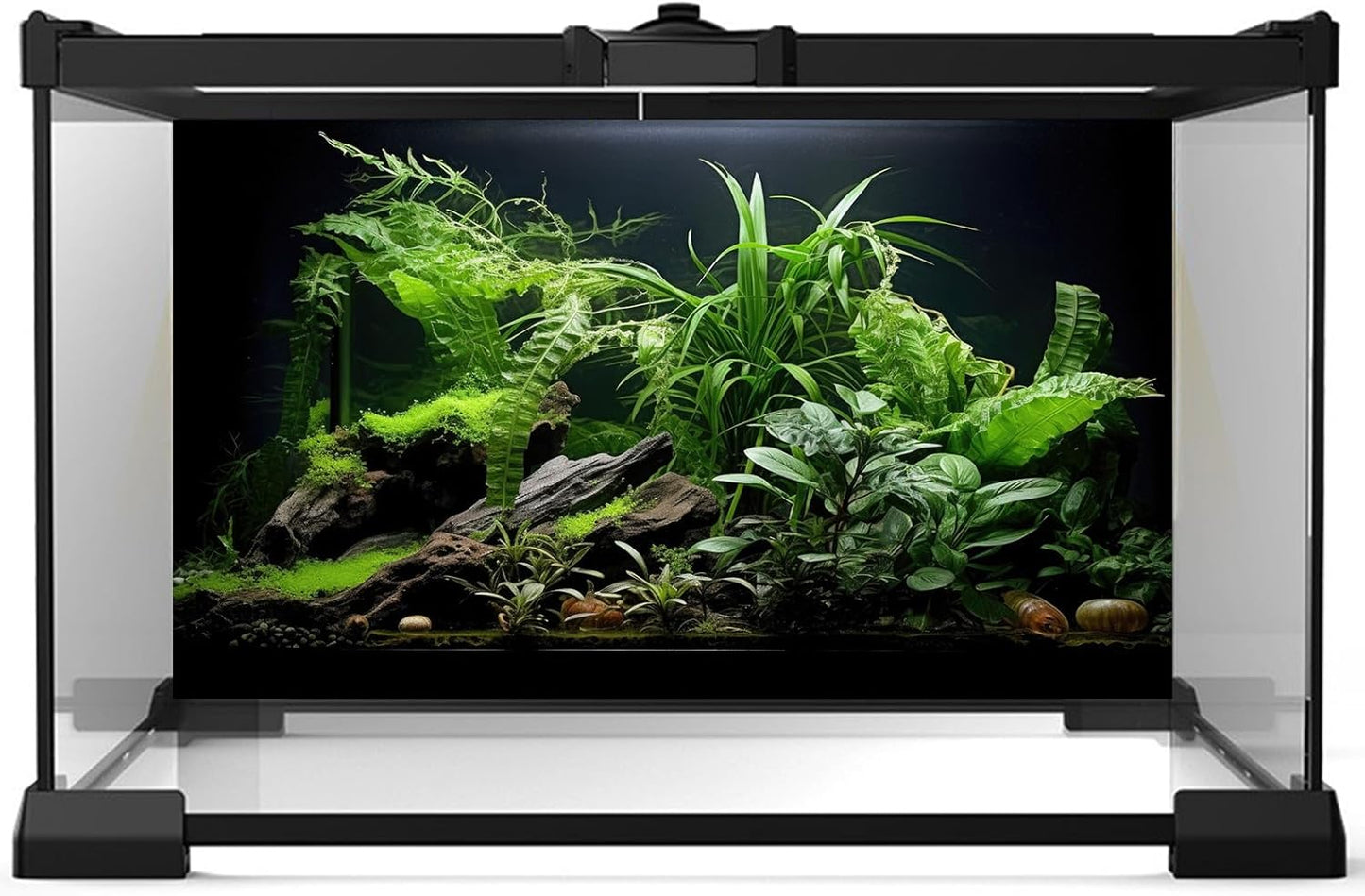 Aquarium Background Freshwater Green Plants Terrarium Background Aquatic Underwater Sea Grass Tank Background Wood Root Rock with Moss Jungle Style Fish Tank Background Poster Wallpaper 60x24in