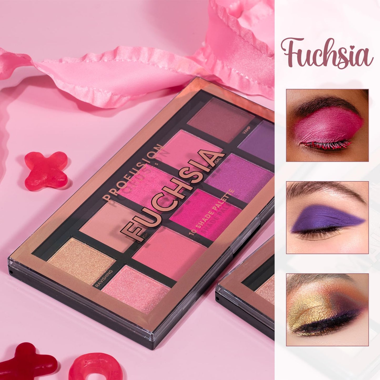 Profusion Cosmetics Fuchsia 10 Shades Eyeshadow Palette - Highly Pigmented, Long-Wearing, Blendable Colour Payoff, Easy to Blend