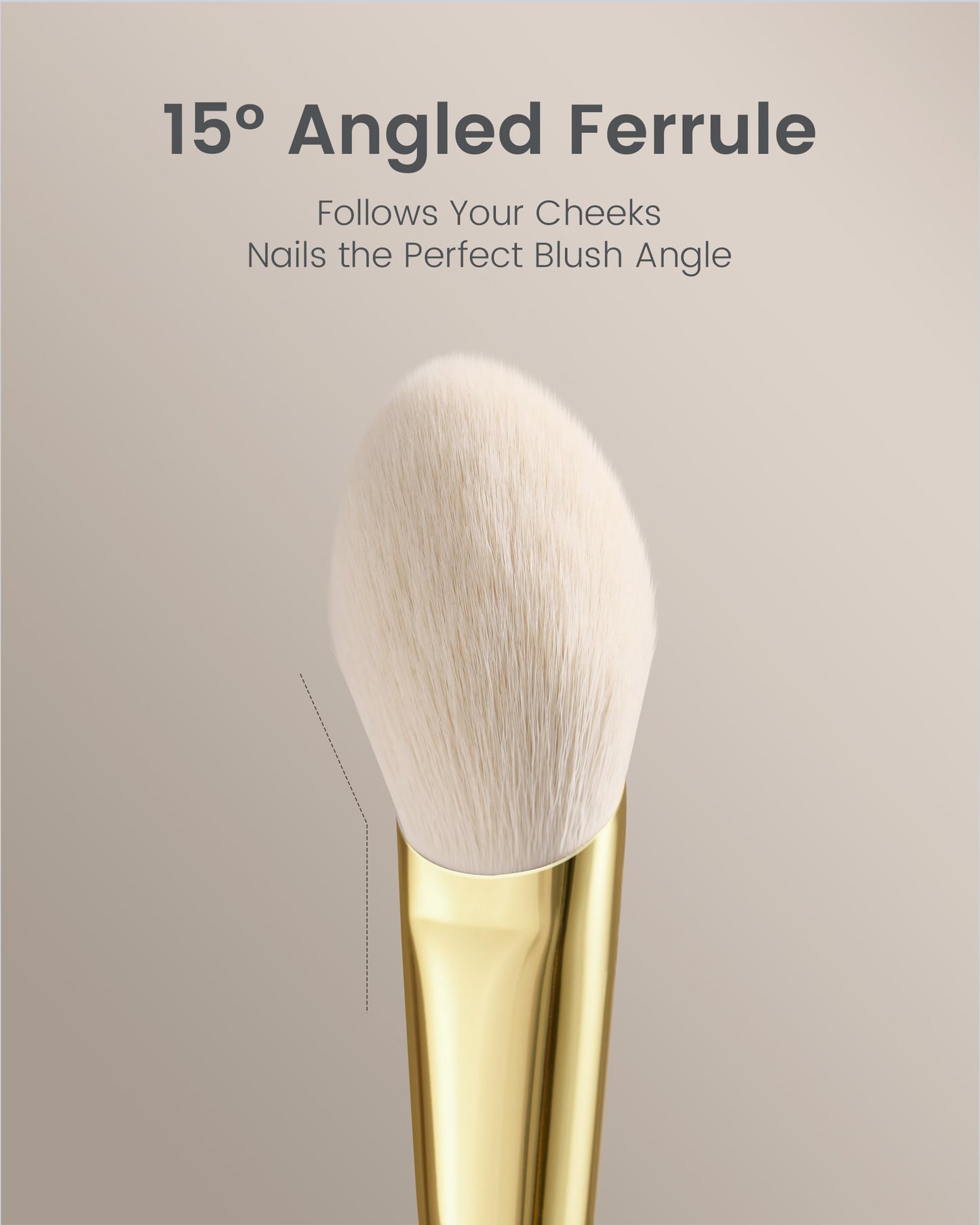 Desert Oak Series CM 160 Angled Blush Brush for Cheeks - Ideal for Powder & Cream Blush, Golden Brass Ferrule, Ebana Bubinga Han
