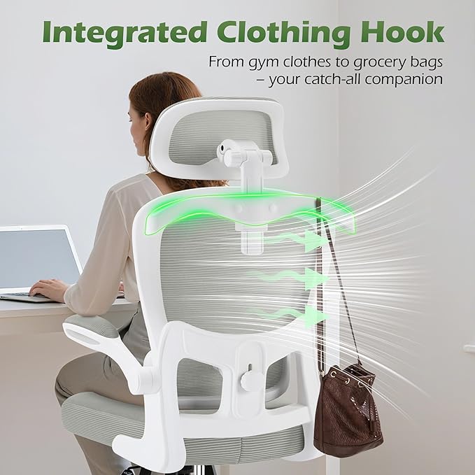 AreShark Office Chair Ergonomic Desk Chairs with Adjustable Lumbar Support& Headrest Hanger, High Back Breathable Mesh Chair with Wheels, Rolling Swivel Comfy Task Computer Chair for Home Work Gaming