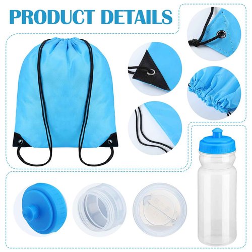 Mifoci 50 Pcs/ 25 Sets 20 oz Reusable Water Bottles Bulk and Drawstring Backpack Set Plastic Sport Water Bottle Squeeze Lightweight Clear Water Bottle Gym Drawstring Bags for Adult Kids Fitness