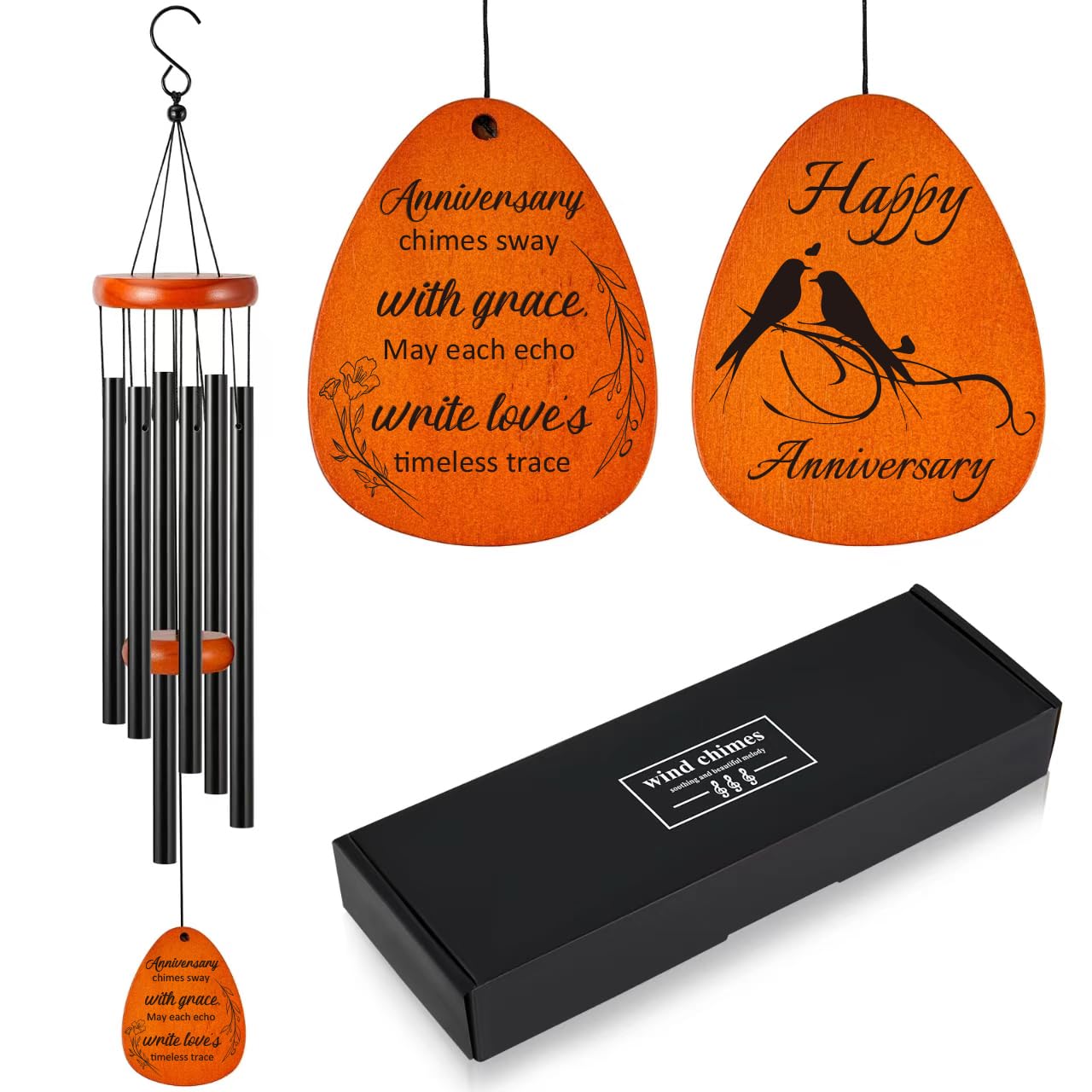 Happy Anniversary Decorations for Couples, Parents, Husband, Wife, Wedding Anniversary Keepsake Wind Chimes