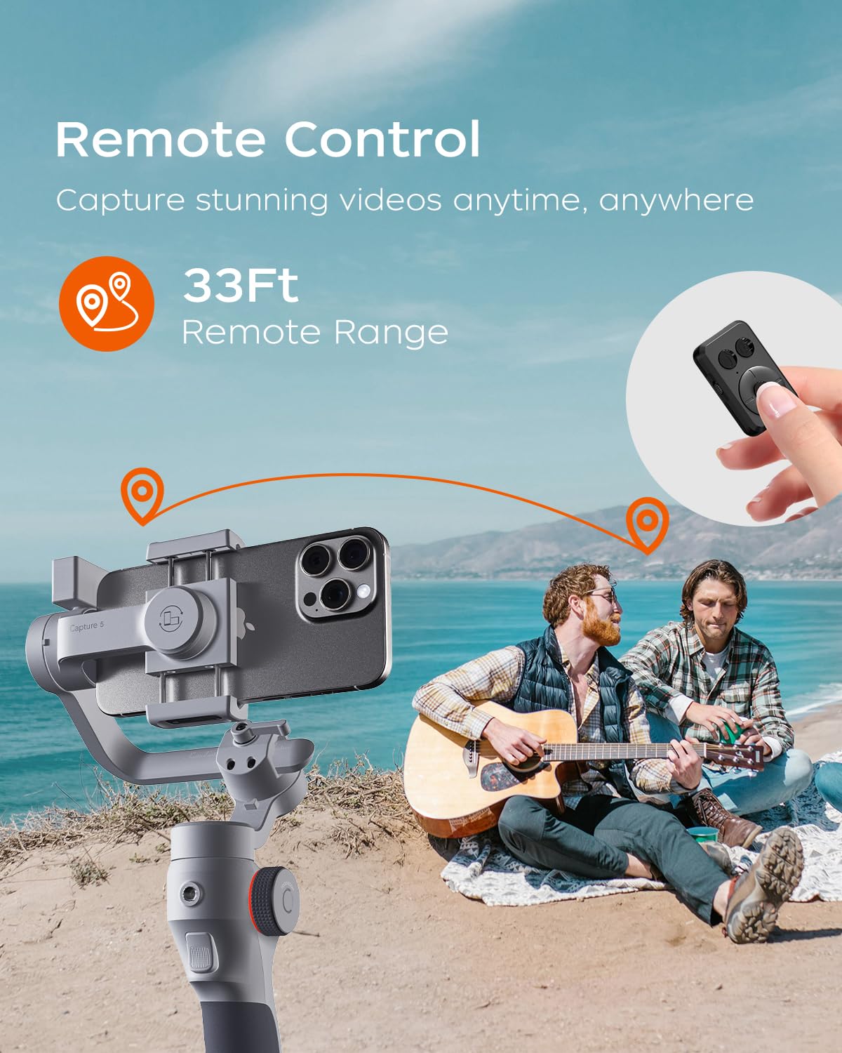 Funsnap Capture5 Gimbal Stabilizer For Smartphone, Magnetic Ai Tracker Fill Light Remote Control 500G Payload, 3-Axis Phone Gimb