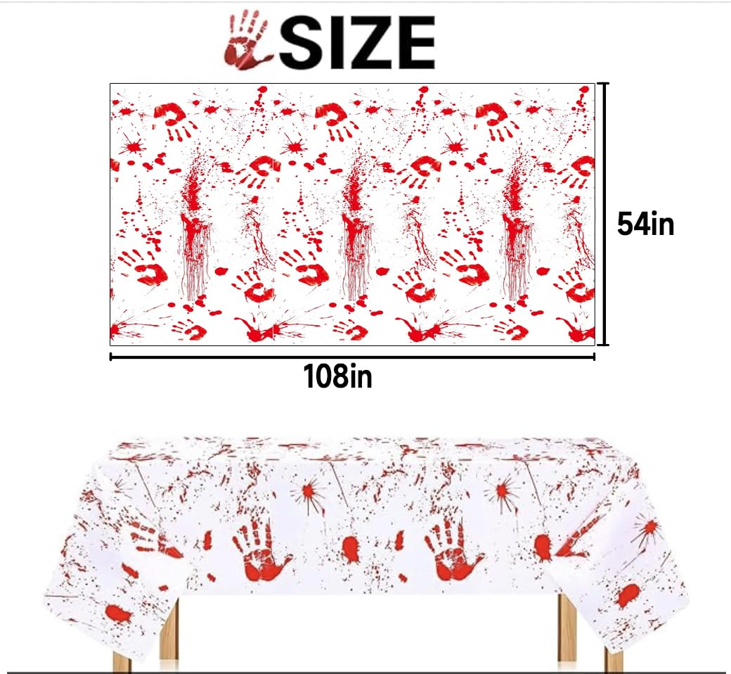 Grabo Bloody Zombie Rectangular Tablecloth, 108 x54in, Polyethylene, White, Halloween Party Supplies Decoration